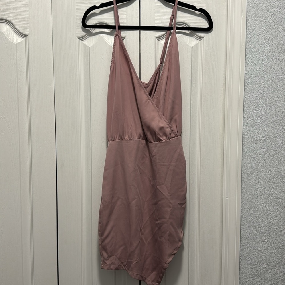 Taupe Nude Drape Dress with crisscross open back